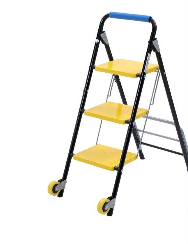 3-Step Folding Ladder with Wheels – Good Condition
