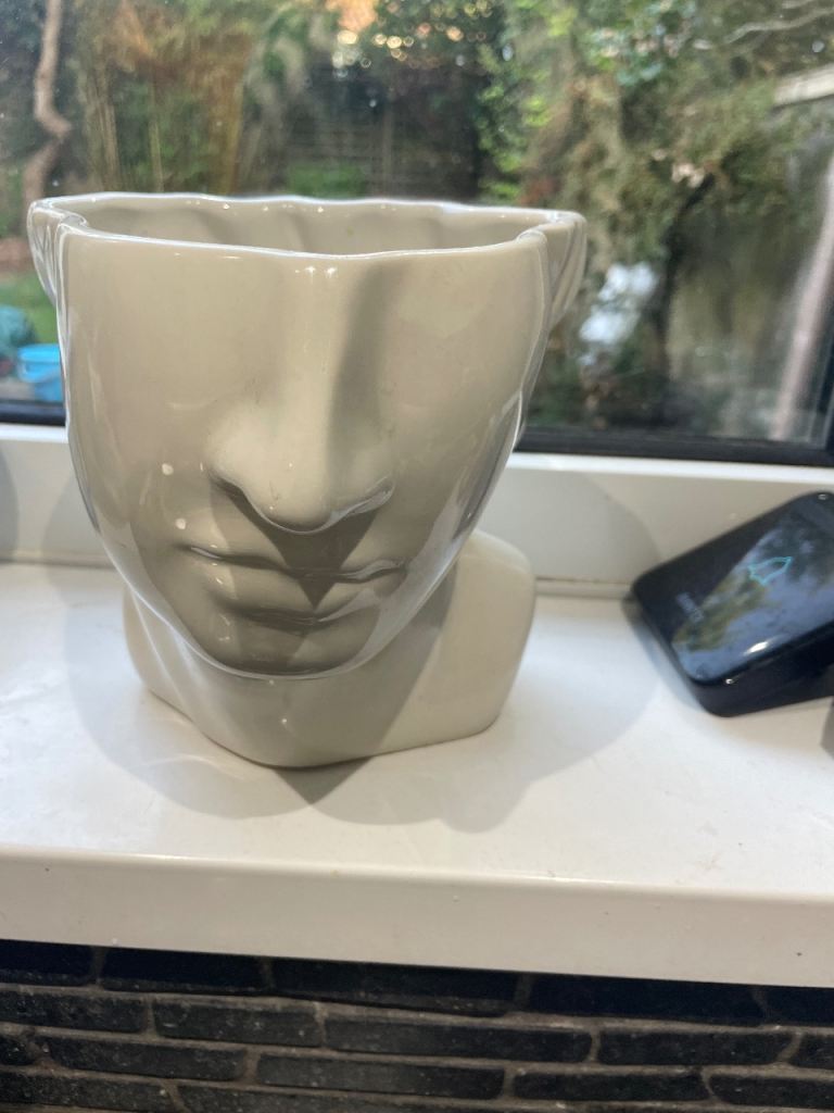 H&M Home Face Ceramic Utensil Holder / Planter – White