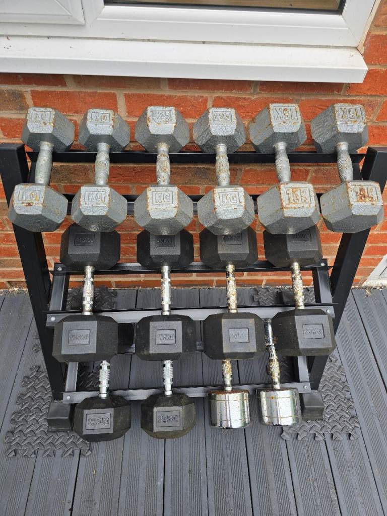 Dumbbell set with bench and stand
