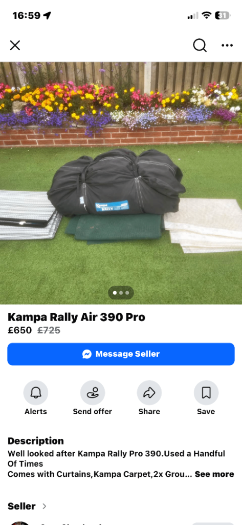 Kampa Rally Air 390 Pro Awning – Good Condition