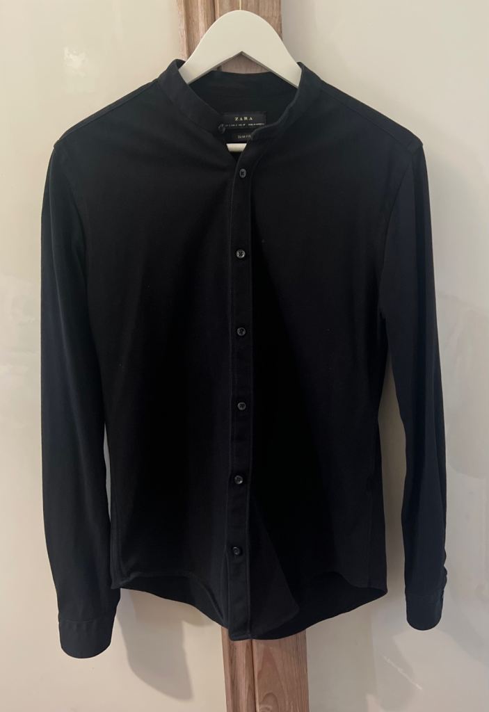 Rare ZARA Men's Black Collarless Shirt, as new