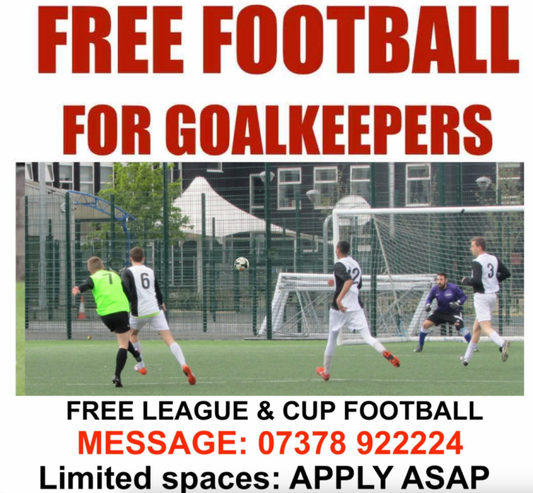 GOALKEEPER WANTED, 11 ASIDE FOOTBALL TEAM LONDON, SOUTH LONDON GOALKEEPER NEEDED