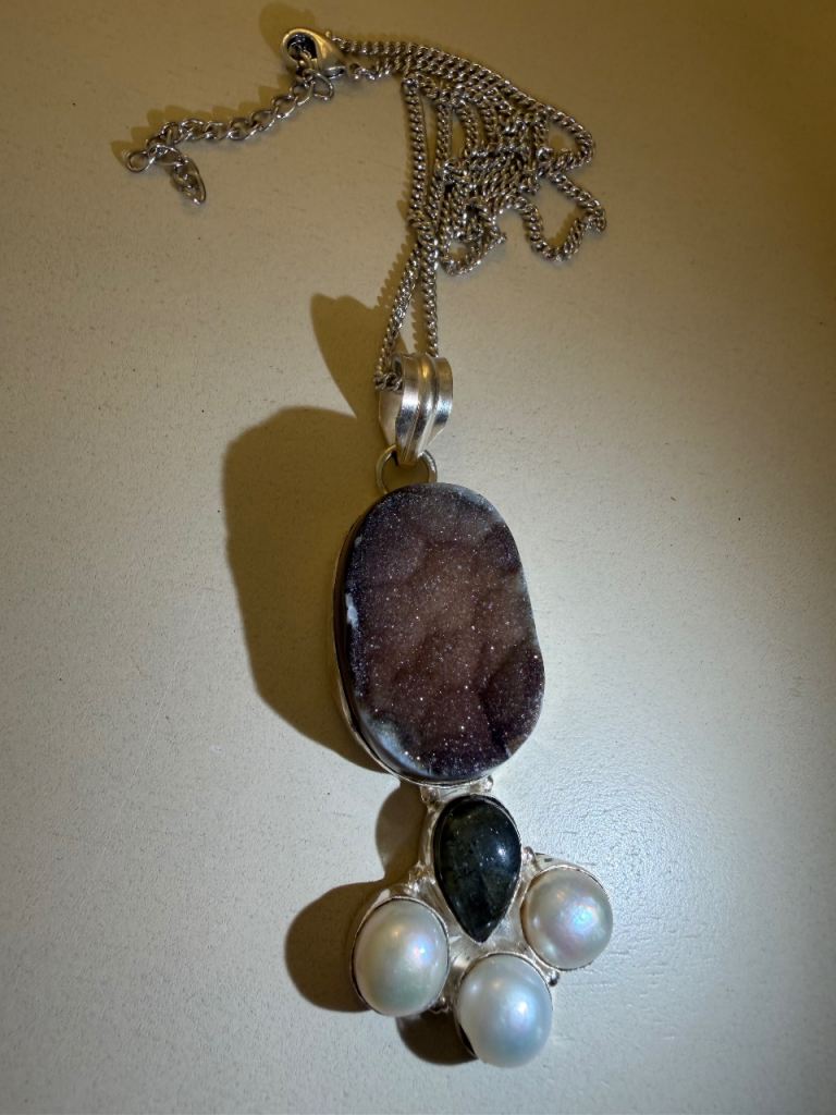 Vintage Solid 925 Sterling Silver Statement Pendant Necklace