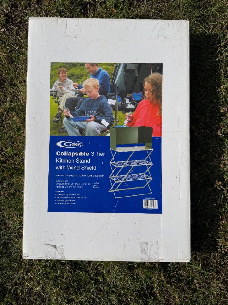 Three tier collapsible kitchen/cooking Stand with windshield 