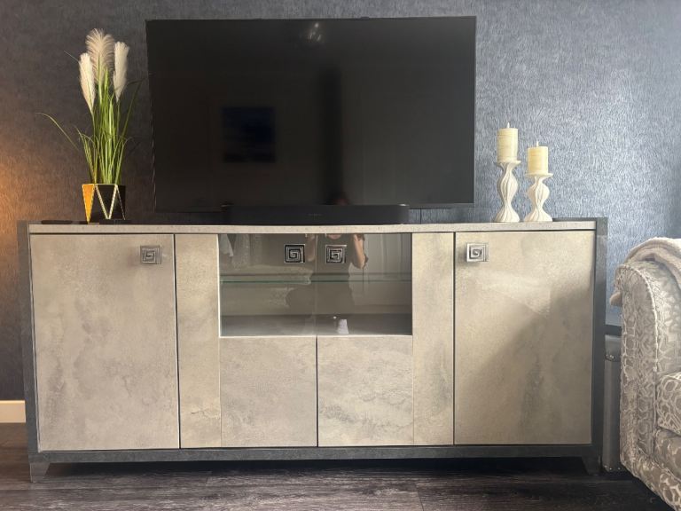 Designer rooms Grey Sideboard / TV unit with Glass Display and Storage