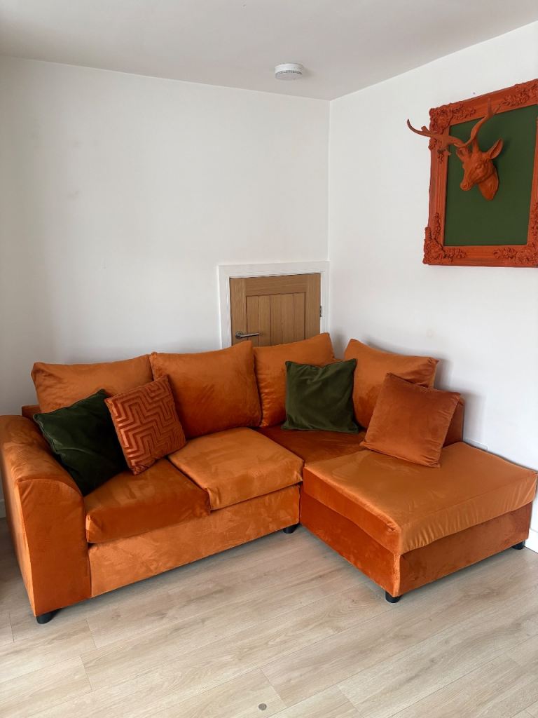 Corner sofa orange velvet 