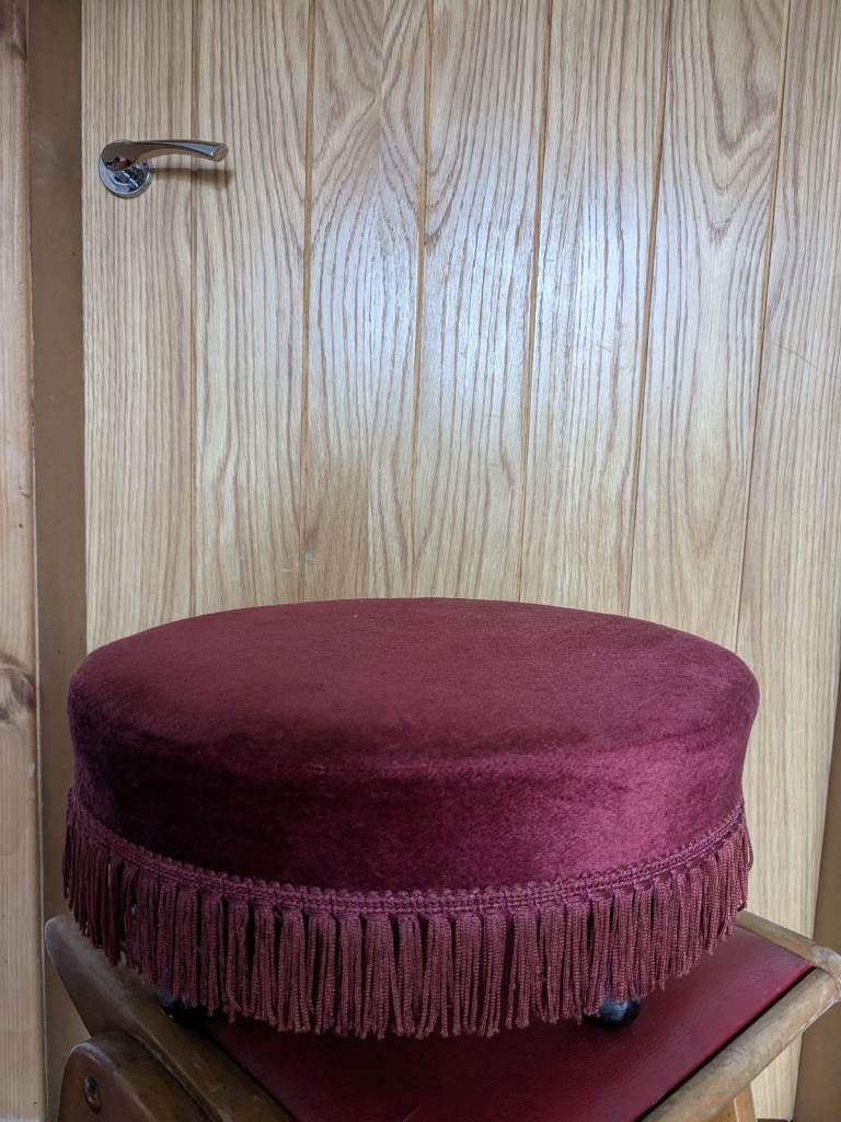 Vintage Fringed Velvet Footstool Retro 