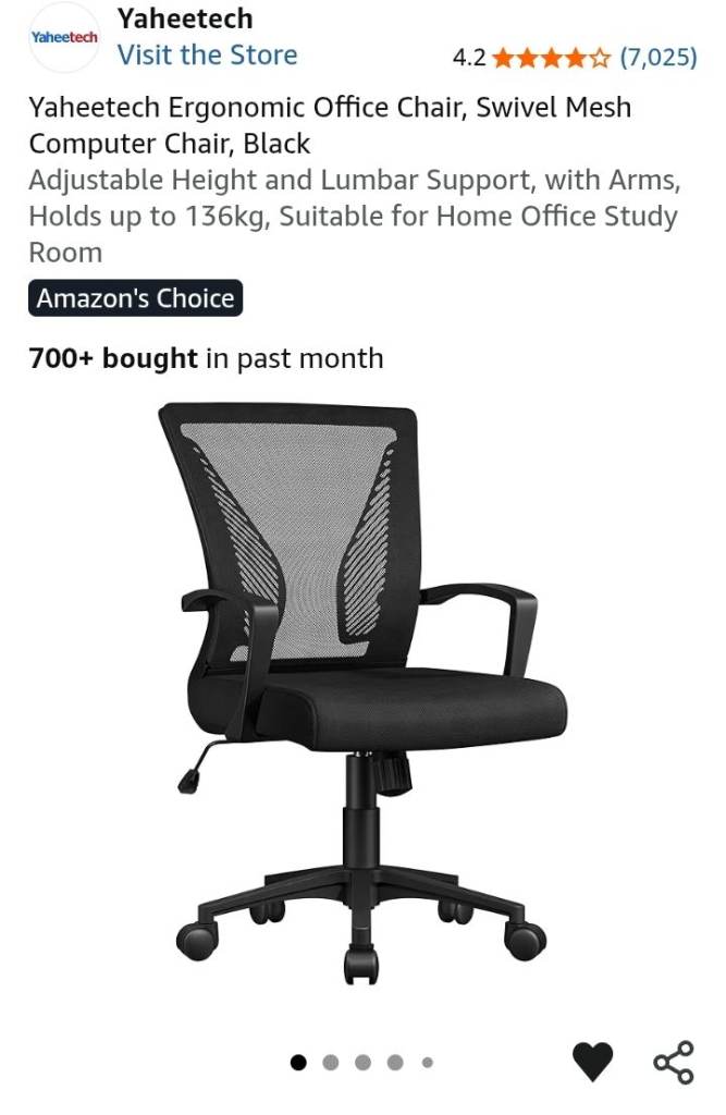 Yaheetech Black Ergonomic Mesh Office Chair, New
