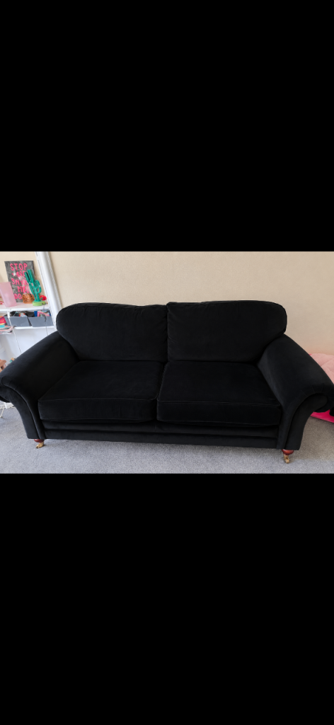 Black velvet 3 seater sofa from Sofa Workshop. Great condition, some sun fading as per pics.