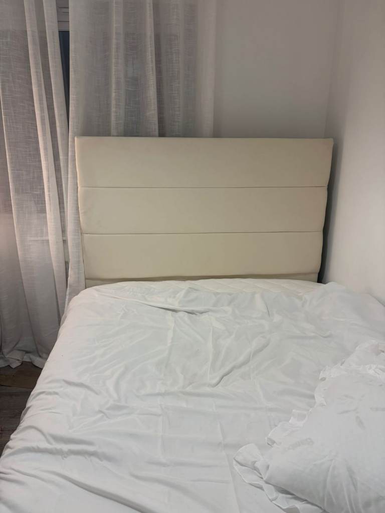 Cream plush velvet double bed 