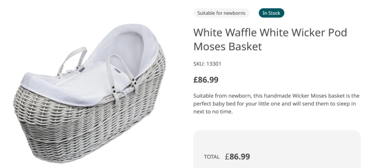 Handmade White Wicker Kinder Valley Moses basket