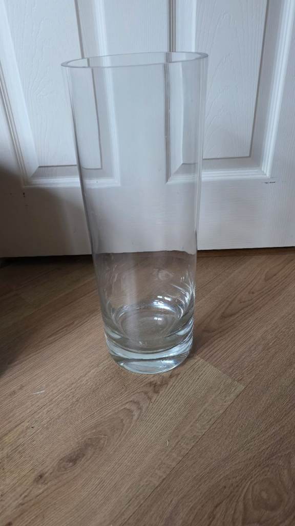 Glass Cylinder Floral Vase  Unmarked Thick Glass Heavy