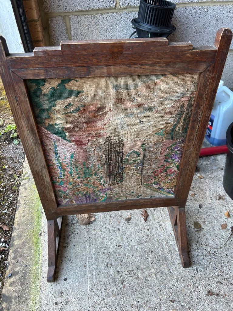 Antique needlepoint fireplace screen