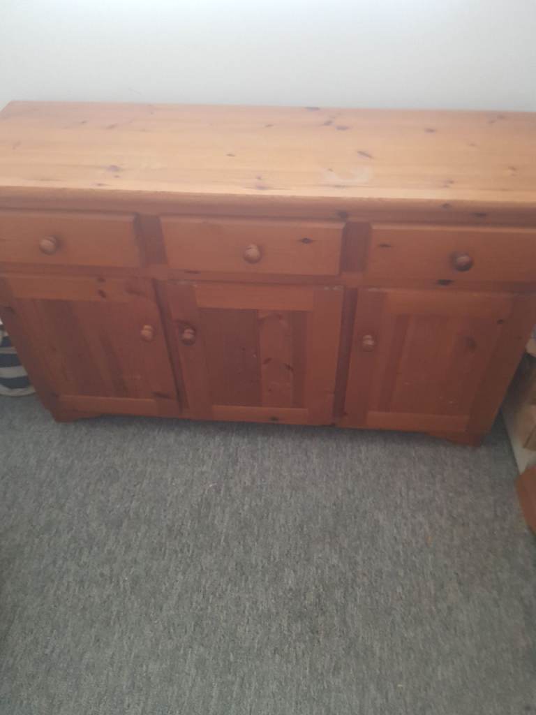 Solid Pine Sideboard with Three Drawers and Cupboards