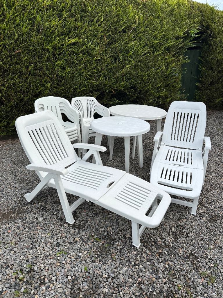 White garden furniture.