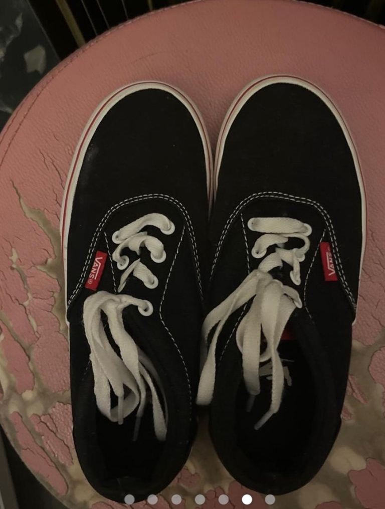 Vans Kids Black Trainers with Flame Detail - UK Size 1.5, Good Condition