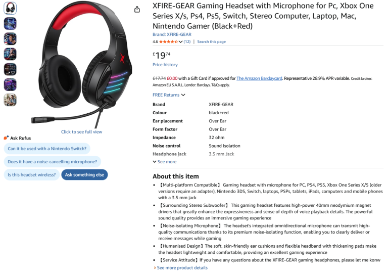 XFIRE-GEAR Gaming Headset (Black/Red) - Unopened - Half Price