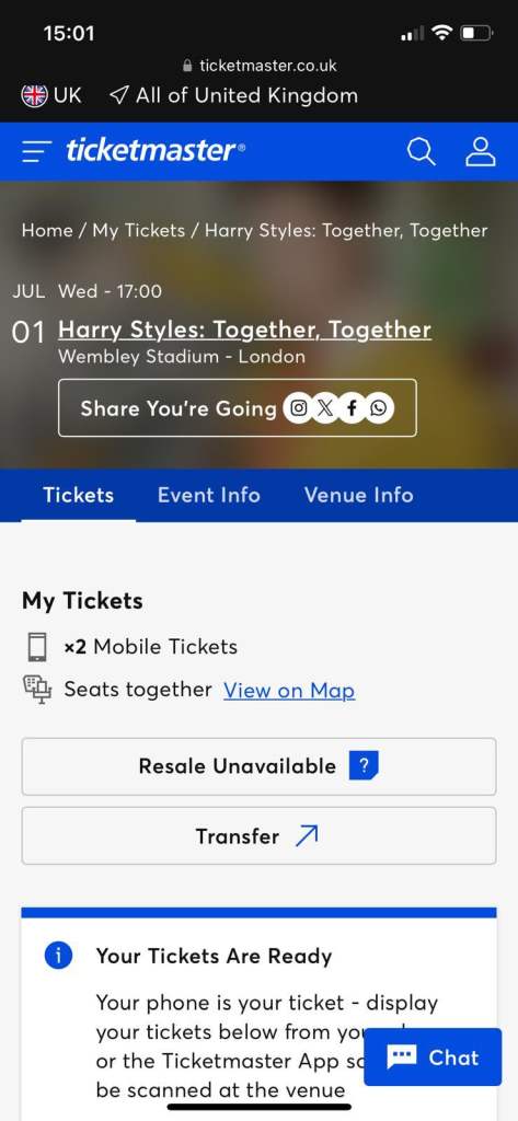 Harry Styles Tickets x2 Wembley