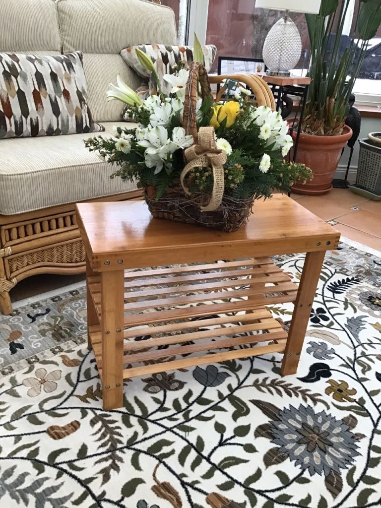 Small bamboo wood lamp table with shelves. Excellent condition 