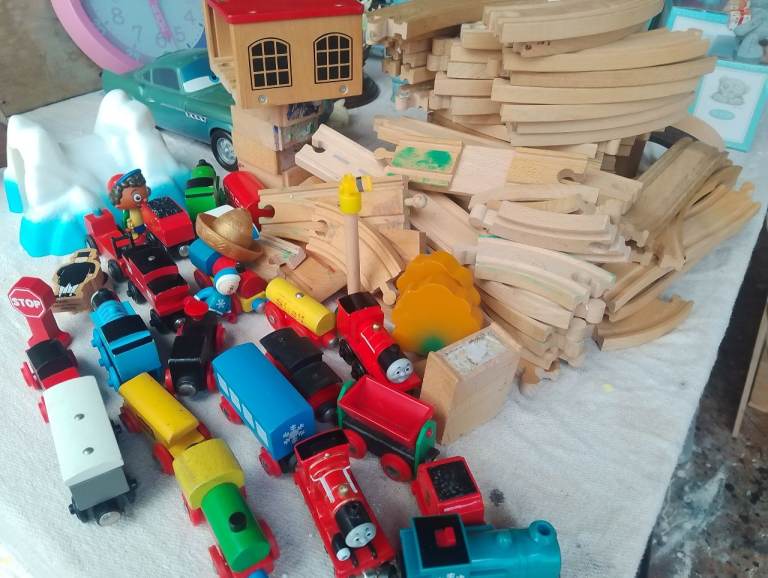 Large Wooden Train Set Bundle with Tracks and Engines