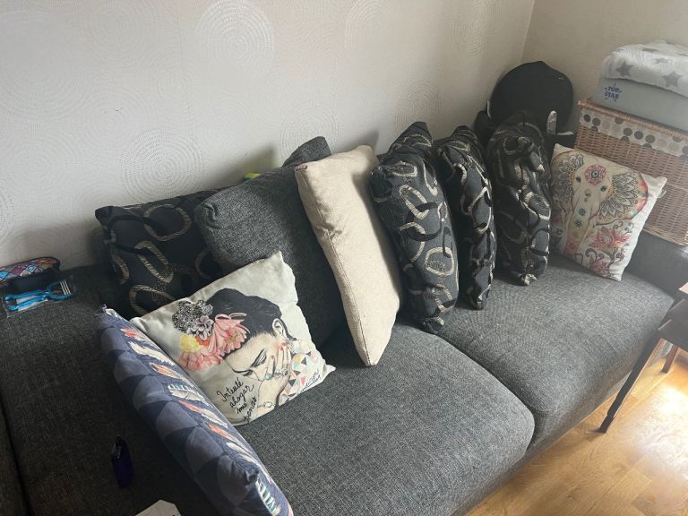 3 Seaters Sofa - Grey - With 6 Pillows -FREE