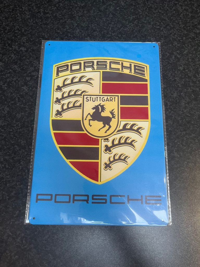 Vintage Style Sign Metal 20cm x 30cm Brand New Colour Blue Porsche Man Cave.