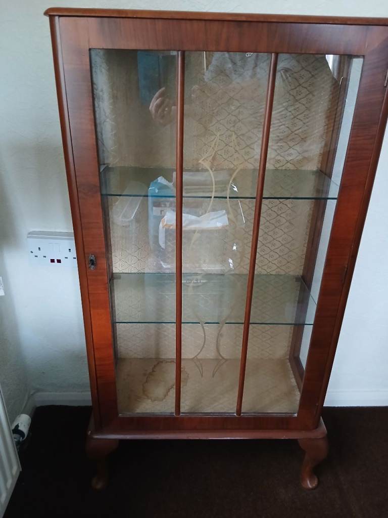 Wooden Display Cabinet with Glass Shelves – Fair Condition