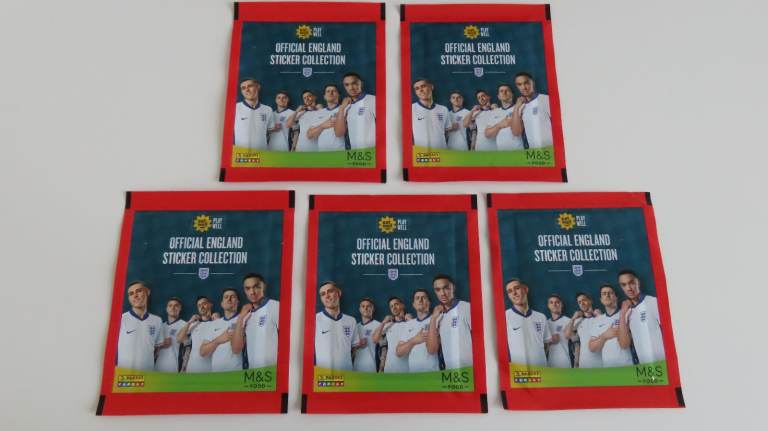 5 Packs Euro 2024 Football M&S Official England Sticker Collection Panini England Eat Well Play Well