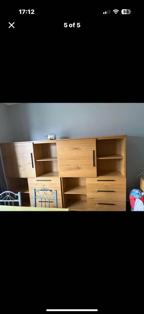 2x Indigo Oak Bookcases, Black Metal Detail