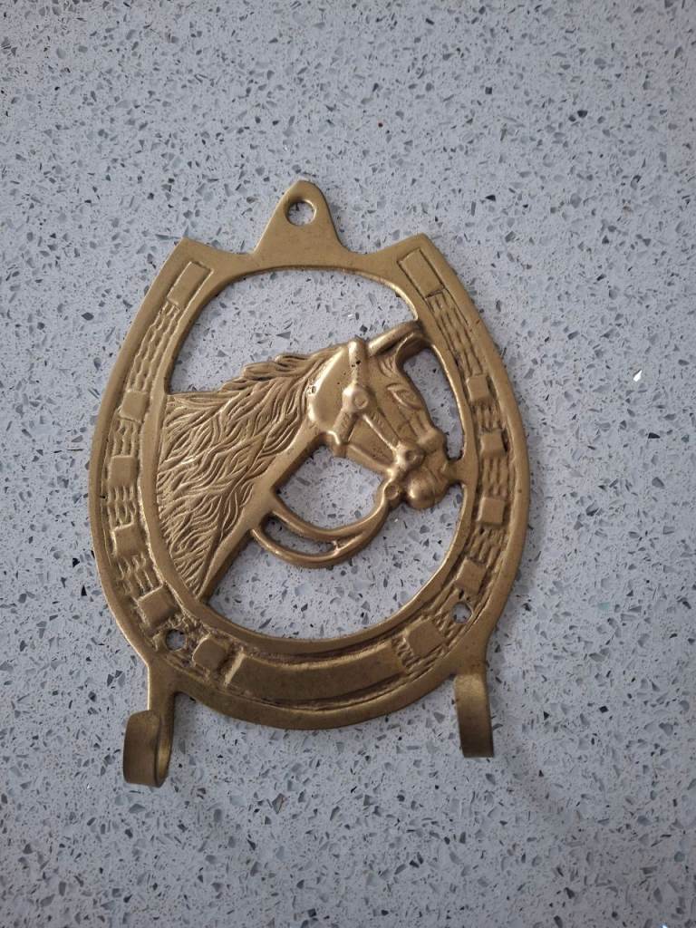 Brass Horseshoe Wall Hook with Horse Head Design