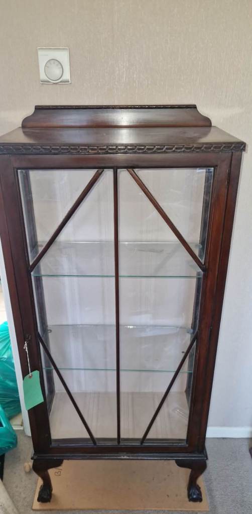 Dark Wood Display Cabinet with Glass Shelves – Good Condition