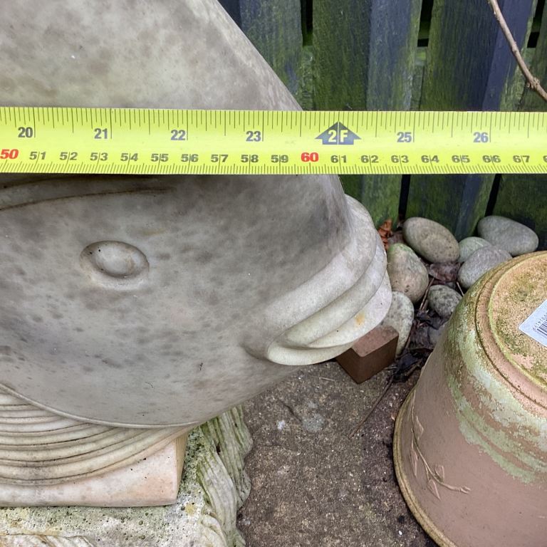 CRUSHED MARBLE FISH GARDEN STATUE , EXTREMELY HEAVY 