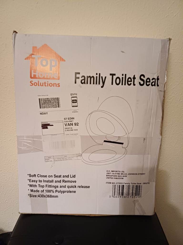 New Top Home Solutions Family Toilet Seat - Soft Close, White Polypropylene