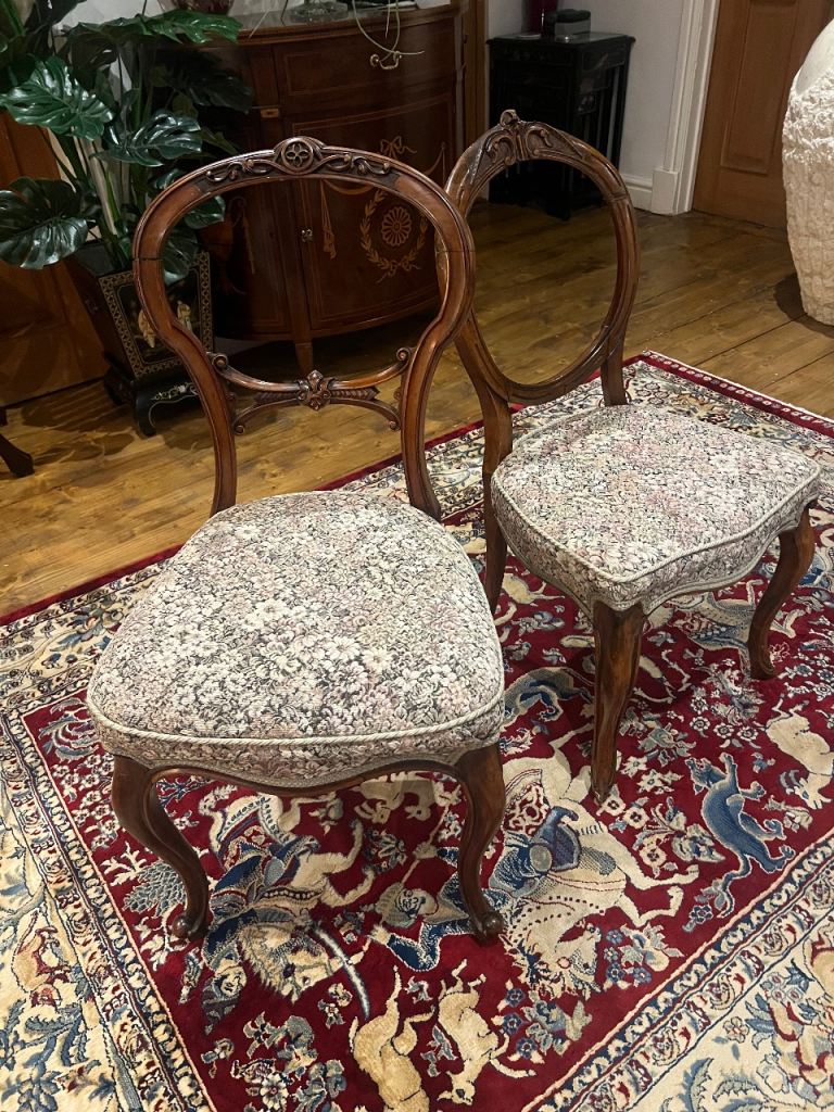 2 Antique balloon back chairs 