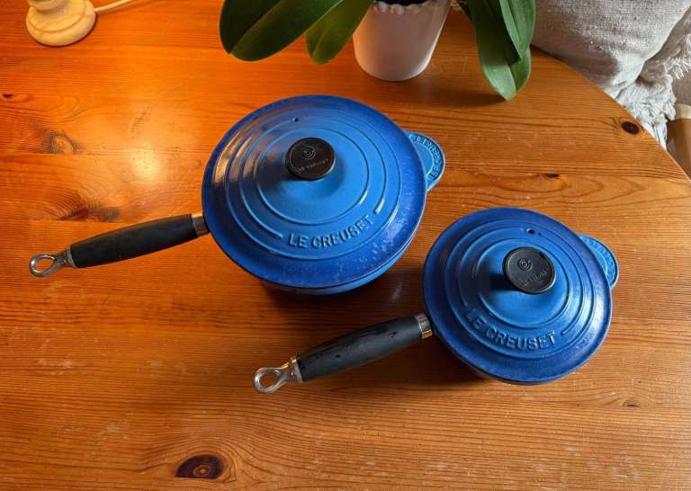 Le Creuset Blue Enamel Cast Iron Saucepan Set x2 (16/20cm) – Vintage – Used