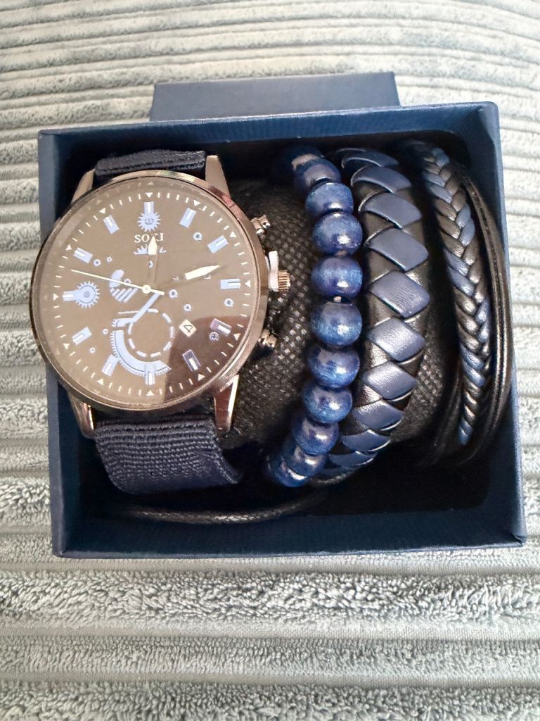New SOQI Men's Watch and Bracelet Set in Blue