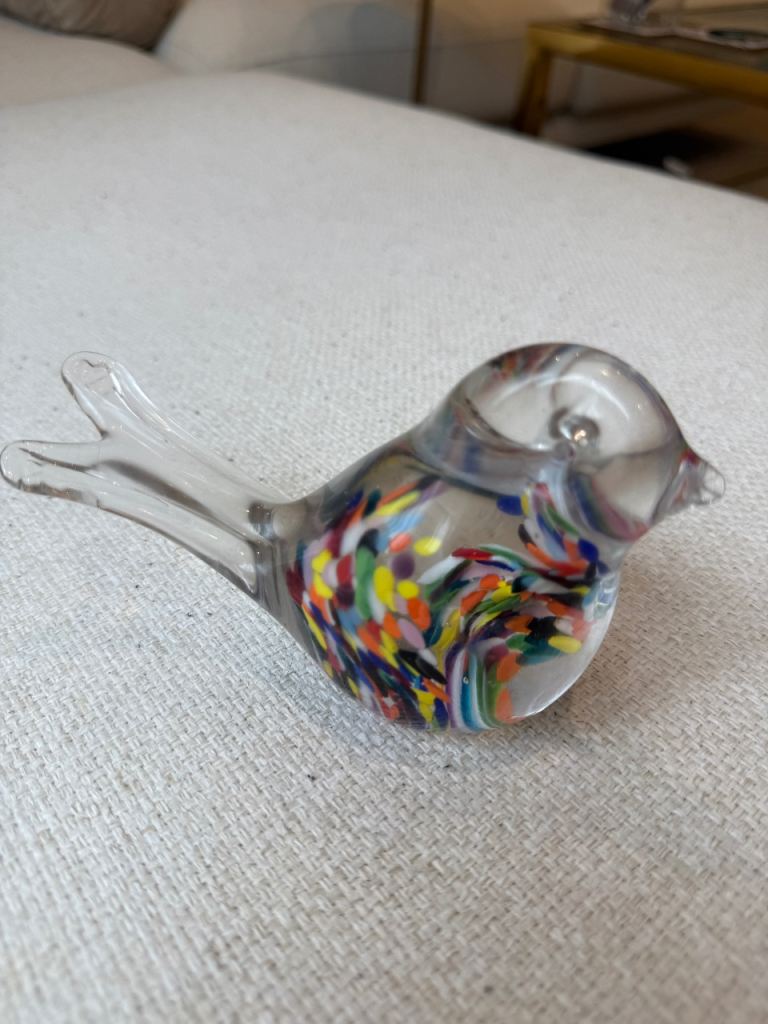 Hand-Blown Murano Style Multicolour Glass Bird Ornament