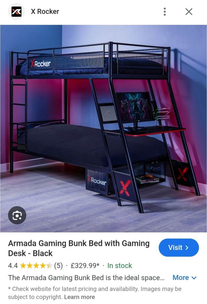 Xrocker gaming bunk bed with desk