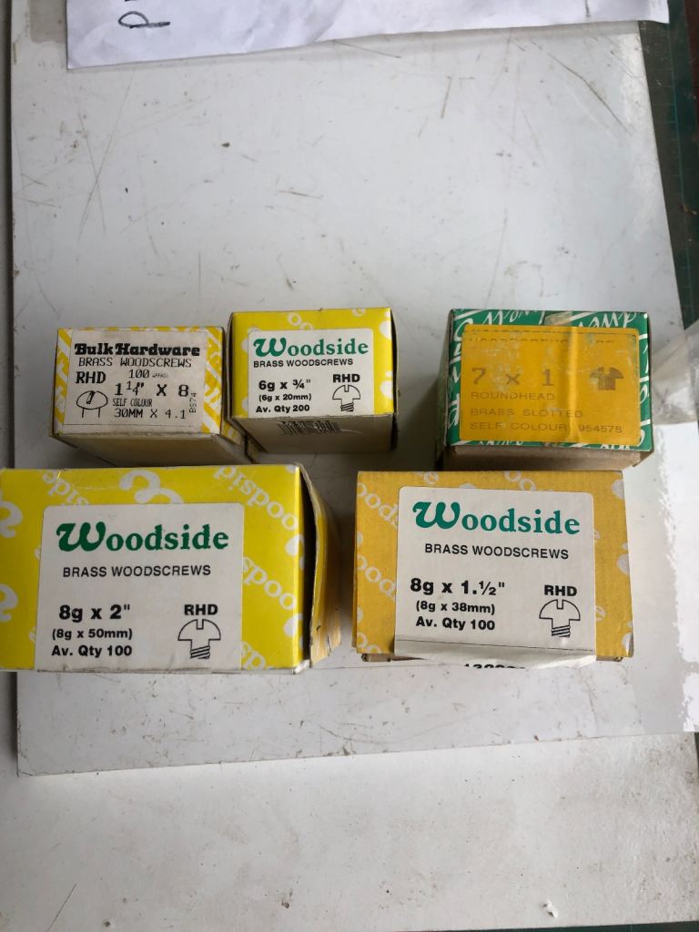 Job lot 5 boxes of brass Roundhead woodscrews