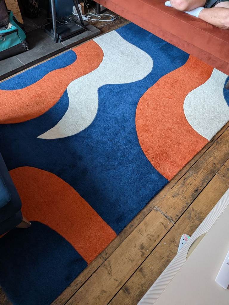 Handmade Modern Abstract Pattern Rug – Blue, Orange & White