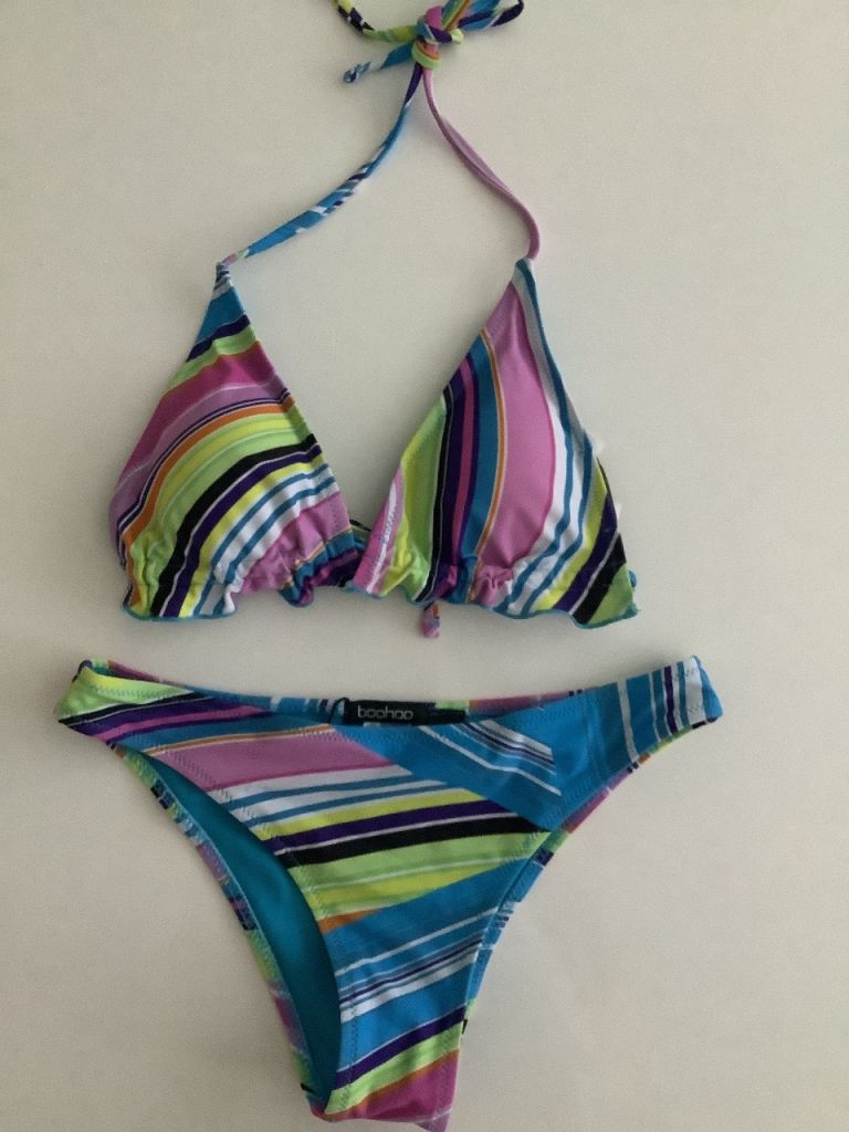 Boohoo Striped Halterneck Bikini Set size 10 new