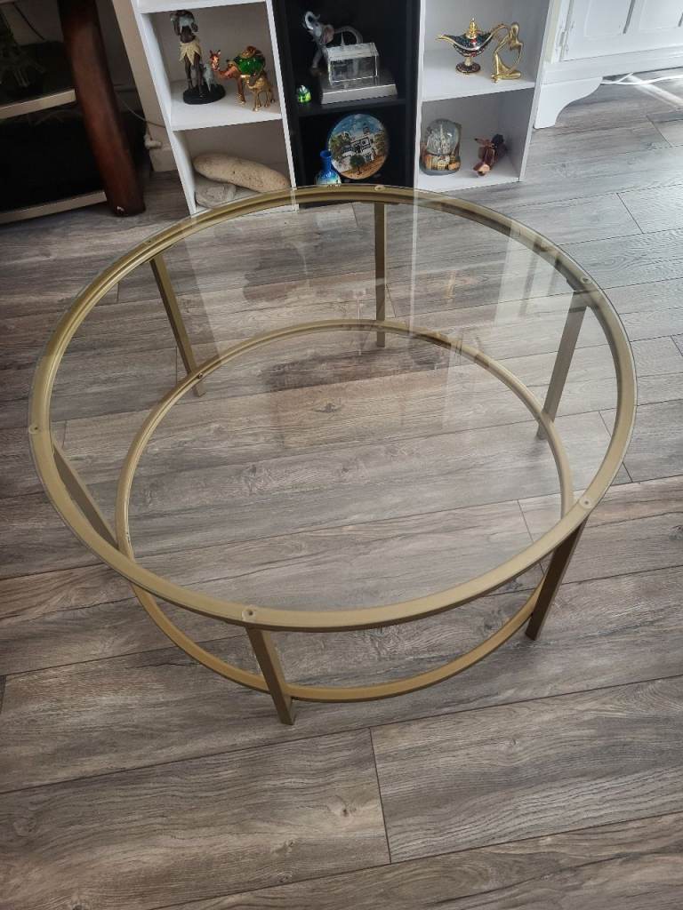 Elegant Round Glass Coffee Table – Gold Finish Frame