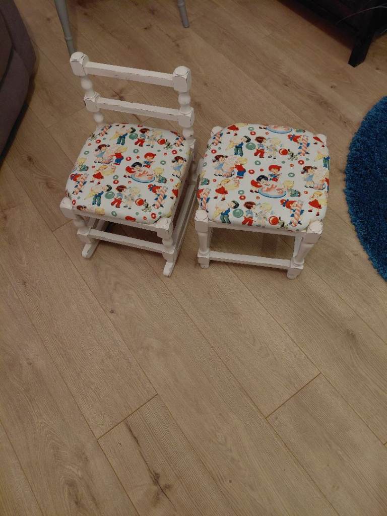 Childs vintage stool and rocking chair