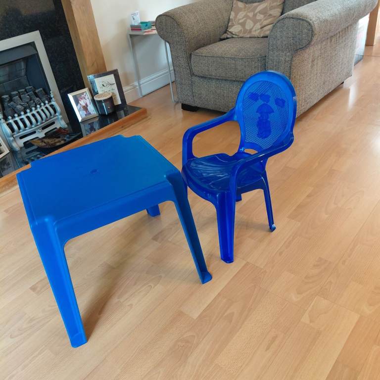 Kids Plastic Table and Chair Set – Blue, Good Condition