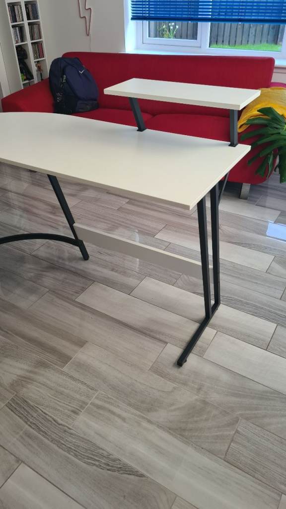 White L-Shaped Corner Desk with Shelf – Good Condition, £40.00 for Sale