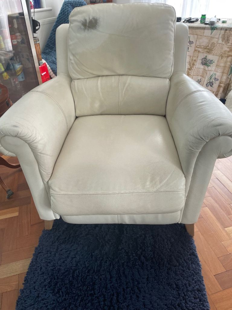 Free Cream Leather Armchair with USB Charger – Fair Condition