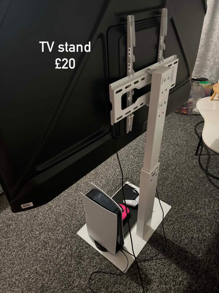 White TV Stand – Adjustable & Stable