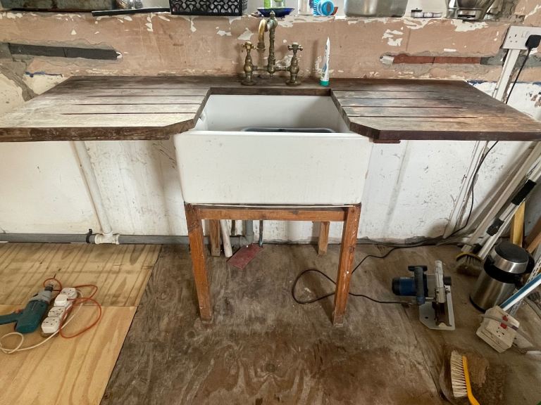 Vintage Belfast Sink with HardWood DrainerWorktop and Brass Taps