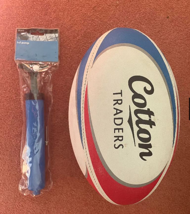 BRAND NEW FULL SIZE RUGBY BALL + HAND PUMP + NEEDLE ADAPTER (URC EPRC Lion Scotland)