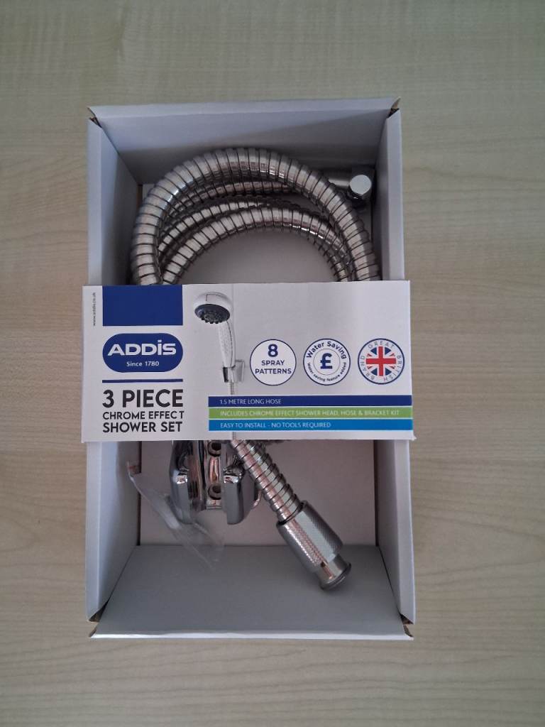 Addis chrome effect 1.5m long shower hose and bracket set